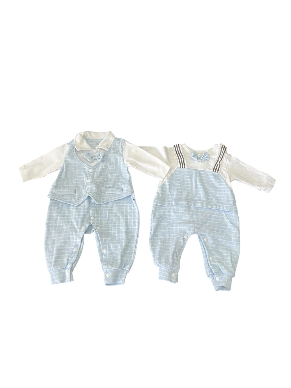 Set 2 bộ bodysuit màu xanh kẻ sọc trắng KidsPlaza ( size: 0->3m, 3->6m) - Ảnh 1