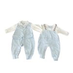 Set 2 bộ bodysuit màu xanh kẻ sọc trắng KidsPlaza ( size: 0->3m, 3->6m)