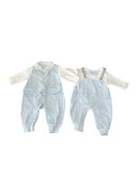 Set 2 bộ bodysuit màu xanh kẻ sọc trắng KidsPlaza ( size: 0->3m, 3->6m)