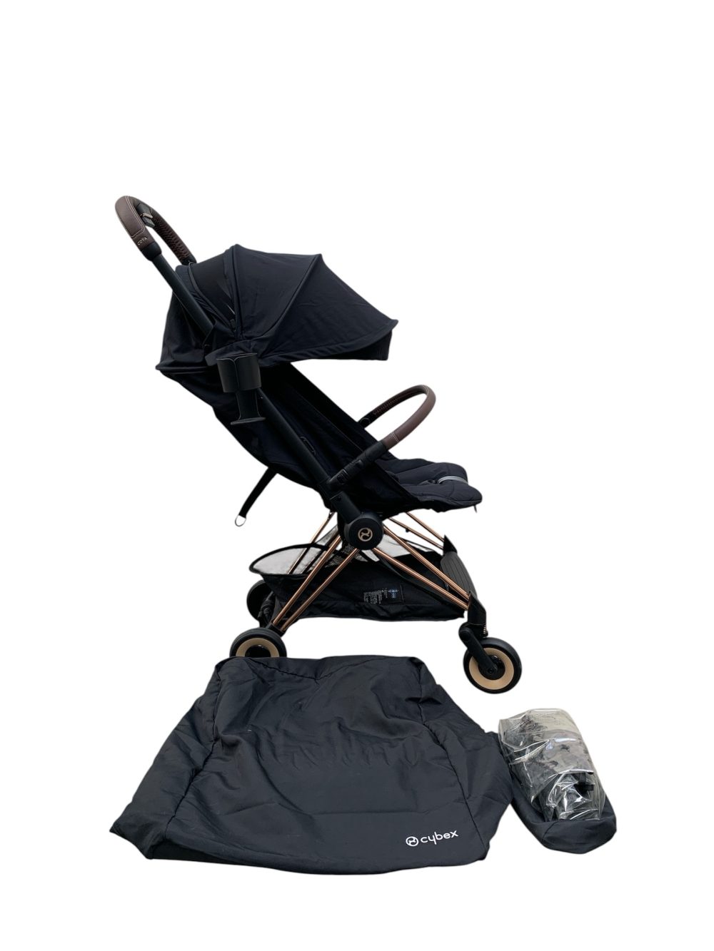 Xe đẩy gấp gọn Cybex Platinum Coya khung rosegold màu Sepia black kèm cup holder, áo mưa, túi vải đựng - Ảnh 1