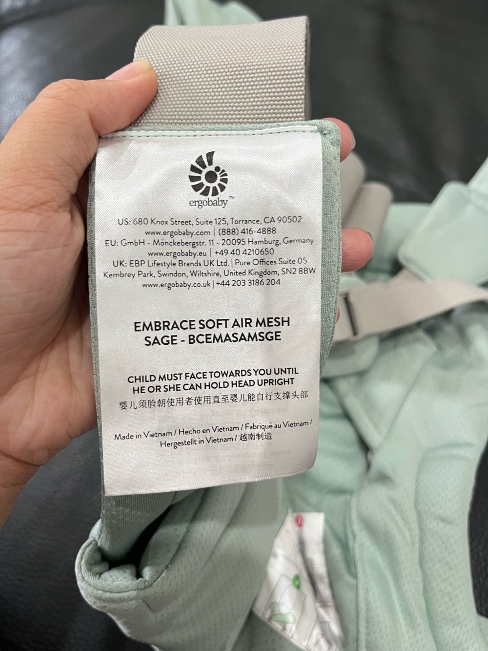 Địu Ergobaby Embrace Soft Air Mesh, Sage (0m->11kg3, full box) - Ảnh 4
