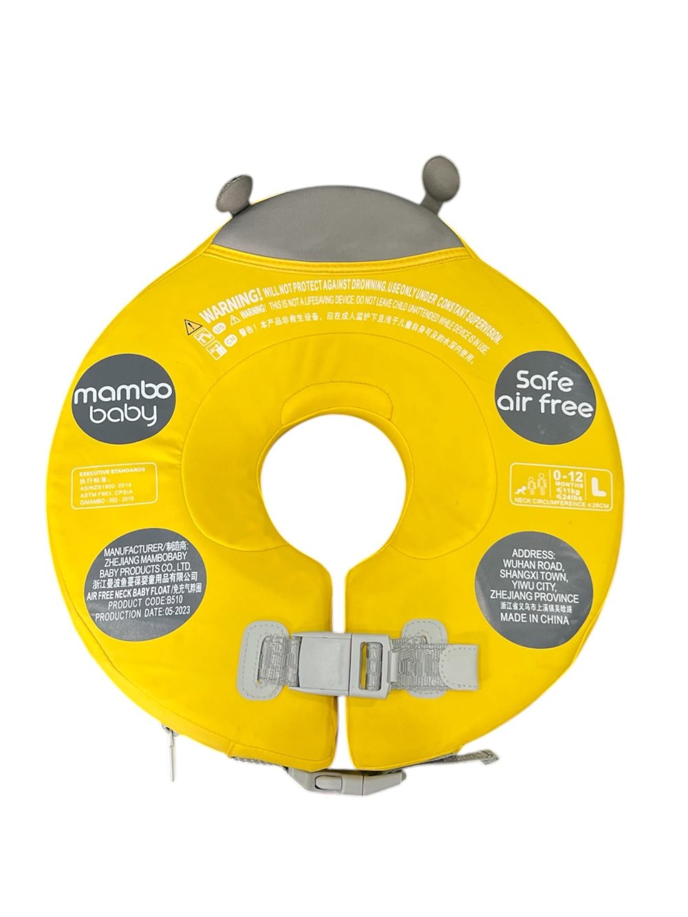 Phao bơi đeo cổ cho trẻ sơ sinh Mambobaby hoạ tiết bọ vàng (size: L 0-> 12m, vòng cổ 28cm, 11kg) - Ảnh 1