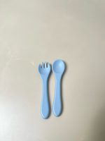 Bộ khay ăn & muỗng ăn dặm silicone Lil'slux màu xanh - Ảnh 7