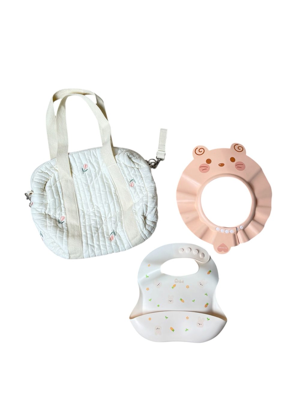 Set 3 món túi đựng bĩm sữa, yếm ăn, mũ tắm gội bé mix brand anbe( tặng kèm khay trữ đông dottodot và bộ khuôn hấp trứng) - Ảnh 1