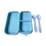 Bộ khay ăn & muỗng ăn dặm silicone Lil'slux màu xanh
