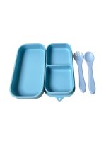 Bộ khay ăn & muỗng ăn dặm silicone Lil'slux màu xanh