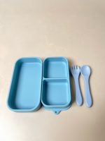 Bộ khay ăn & muỗng ăn dặm silicone Lil'slux màu xanh - Ảnh 2