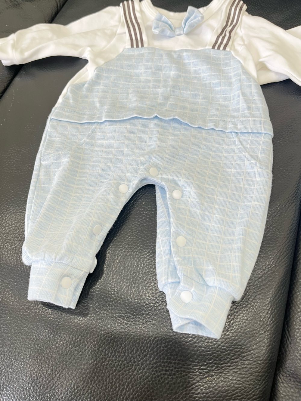 Set 2 bộ bodysuit màu xanh kẻ sọc trắng KidsPlaza ( size: 0->3m, 3->6m) - Ảnh 4