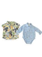 Bộ boduysuit Little me màu xanh hoạ tiết giáng sinh ( size: 3m) Tặng kèm áo Tape À L’oeil ( size: 6m)