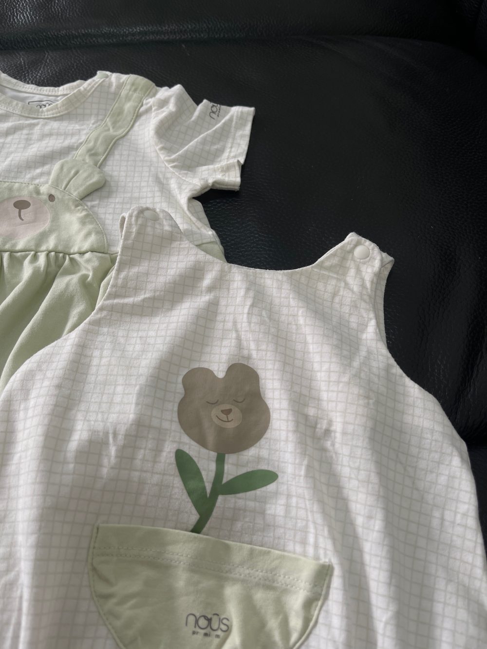 Set 2 bodysuit cộc tay xanh lá, caro Nous (Size: 0->3m) - Ảnh 3