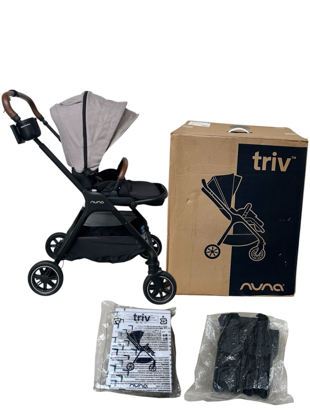 Xe đẩy Nuna triv màu xám be khung đen ( size: 0->22kg, full box) kèm cúp holder và adapter - Ảnh 1