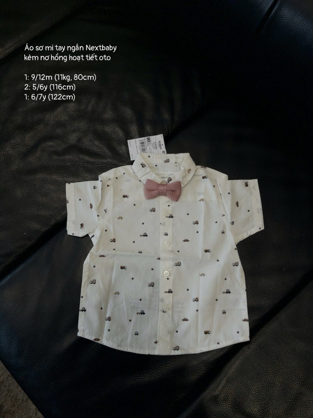 Áo sơ mi tay ngắn Nextbaby kèm nơ hồng hoạt tiết oto (size: 9/12m, 5/6y, 6/7y) - Ảnh 4