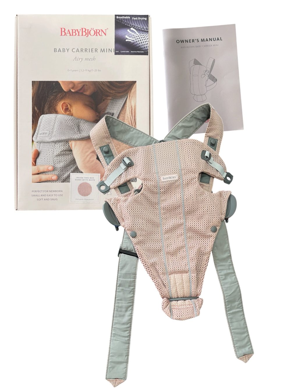 Địu Baby Bjorn mini màu hồng nhạt (0-1y, tối đa 11kg, full box) - Ảnh 1