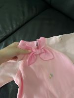 Set áo dài hồng phối quần lụa xanh tặng kèm bodysuit Obaibi màu xanh (size: 9→12m) - Ảnh 19