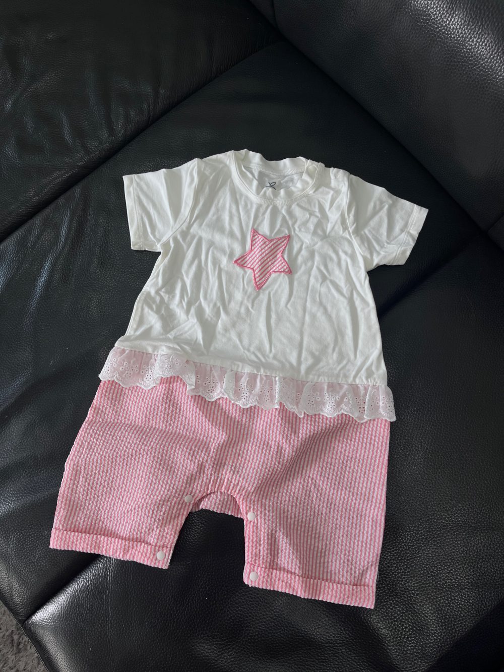 Bộ body liền cộc tay La Pomme in hoạ tiết màu hồng (12→18m) - Ảnh 2