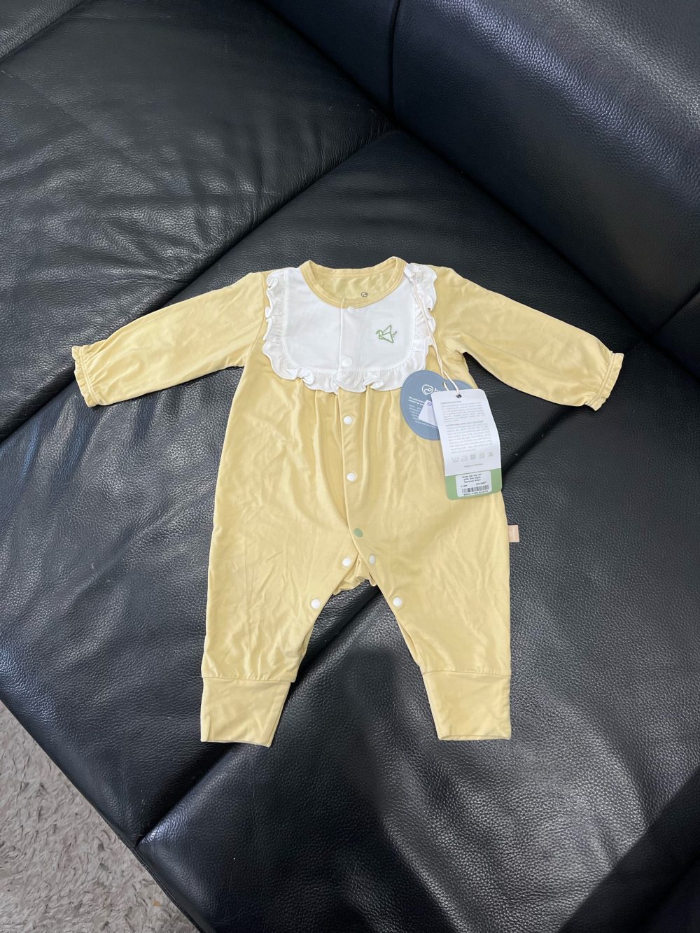 Bodysuit dài tay cài giữa bèo ngực màu vàng Bambus Gami ( size: 1->3m) - Ảnh 5