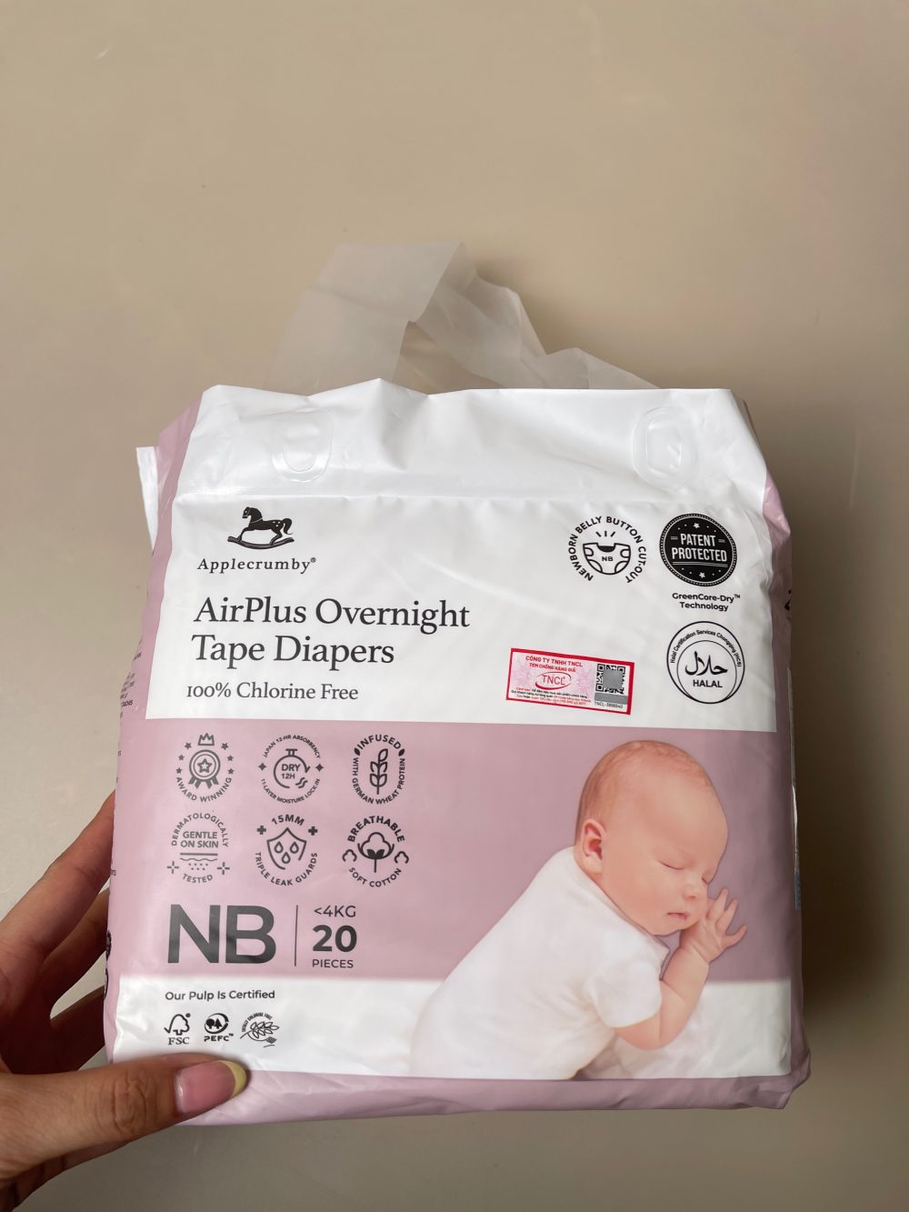 Tã dán đêm Applecrumby AirPlus Overnight Tape Size NB (size: dưới 4kg) - Ảnh 5