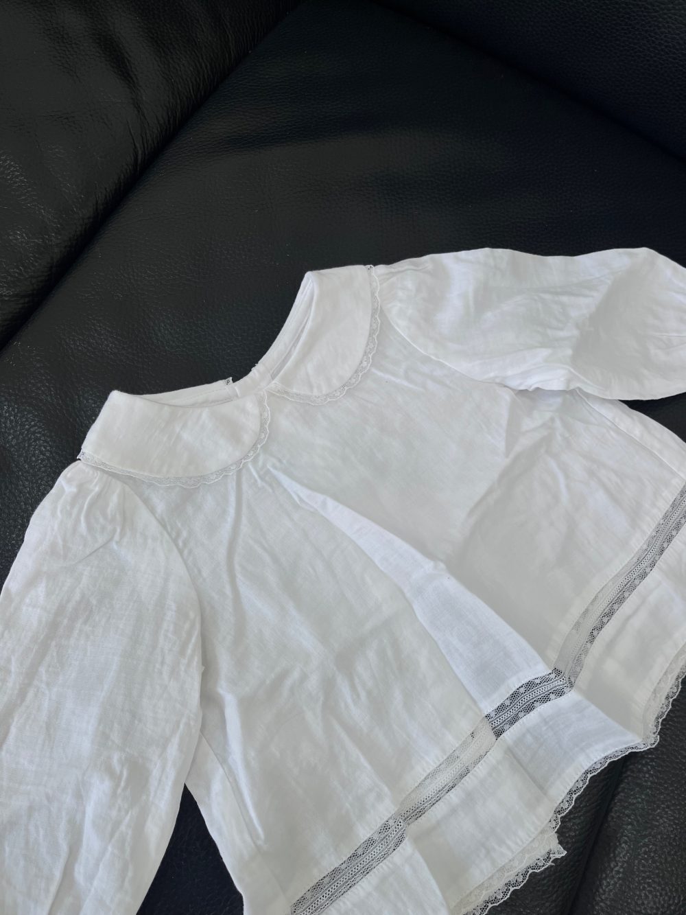 Set áo phối ren trắng, quần bí màu xám Nous Petit à petit (size 6m) - Ảnh 14