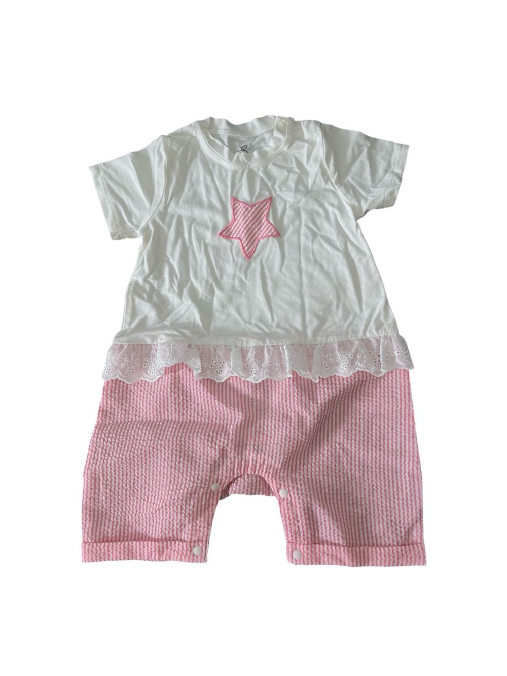 Bộ body liền cộc tay La Pomme in hoạ tiết màu hồng (12→18m) - Ảnh 1