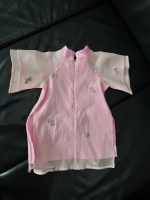 Set áo dài hồng phối quần lụa xanh tặng kèm bodysuit Obaibi màu xanh (size: 9→12m) - Ảnh 16