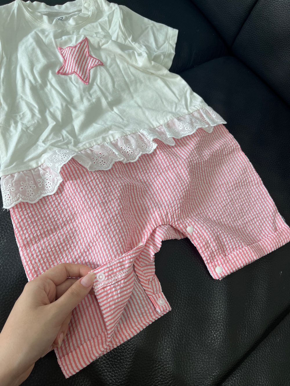 Bộ body liền cộc tay La Pomme in hoạ tiết màu hồng (12→18m) - Ảnh 5
