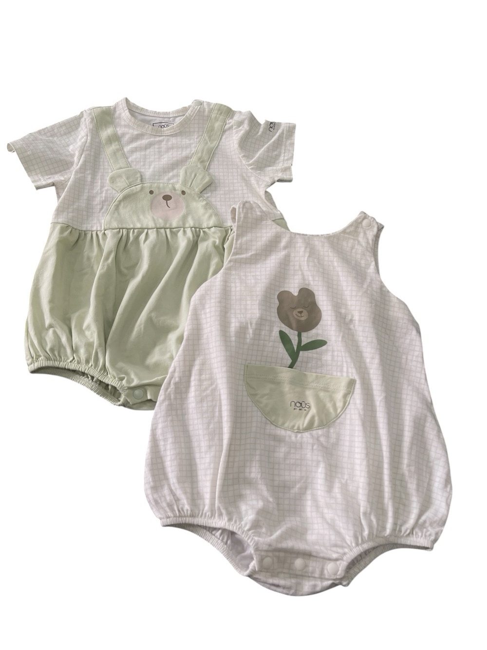 Set 2 bodysuit cộc tay xanh lá, caro Nous (Size: 0->3m)
