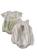 Set 2 bodysuit cộc tay xanh lá, caro Nous (Size: 0->3m)