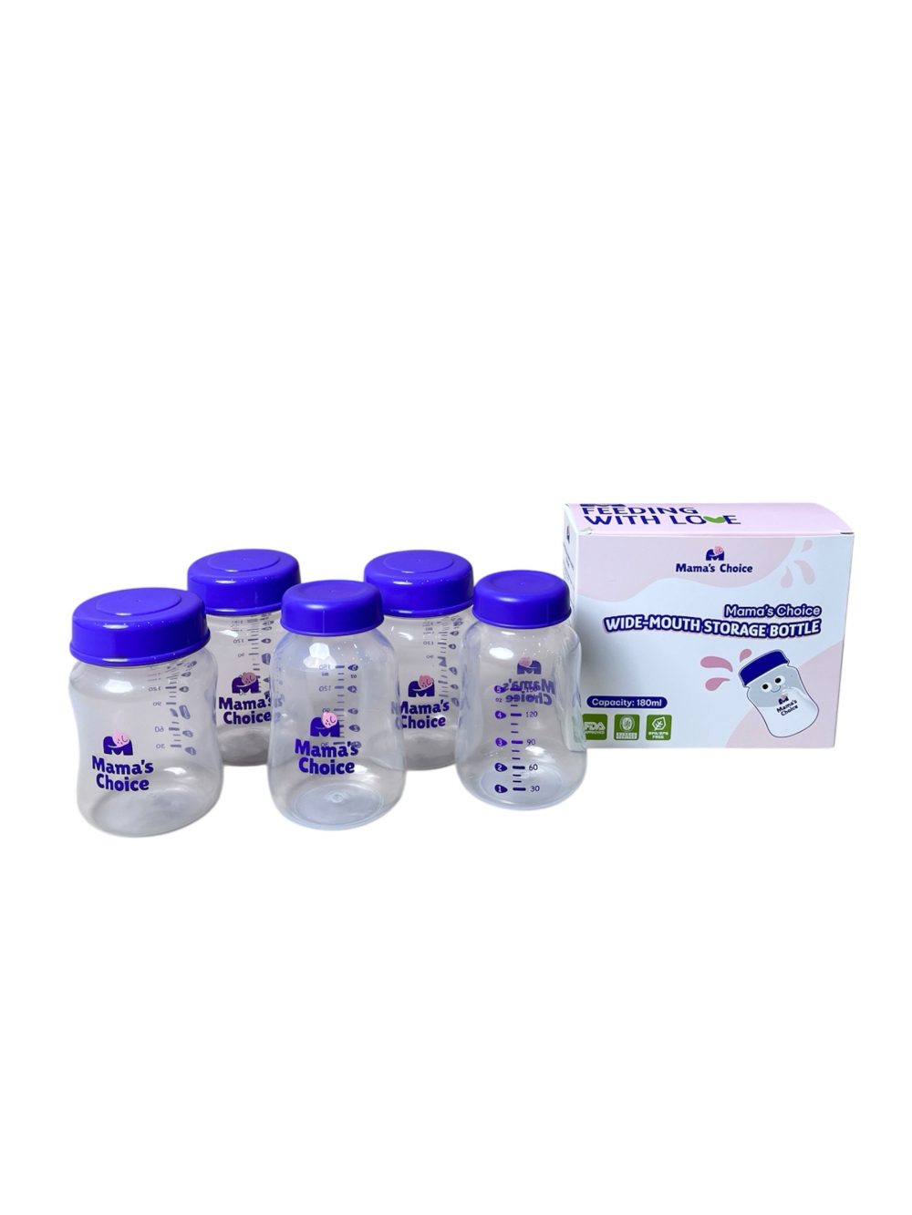 Set 5 bình trữ sữa Mama’s Choice (3 bình cổ rộng 180ml + 2 bình cổ hẹp 150ml) - Ảnh 1