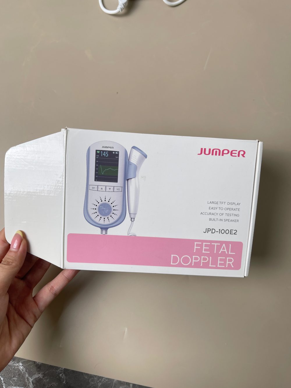 Máy đo tim thai Jumper màu xanh( Còn bh, full box) kèm gel - Ảnh 3