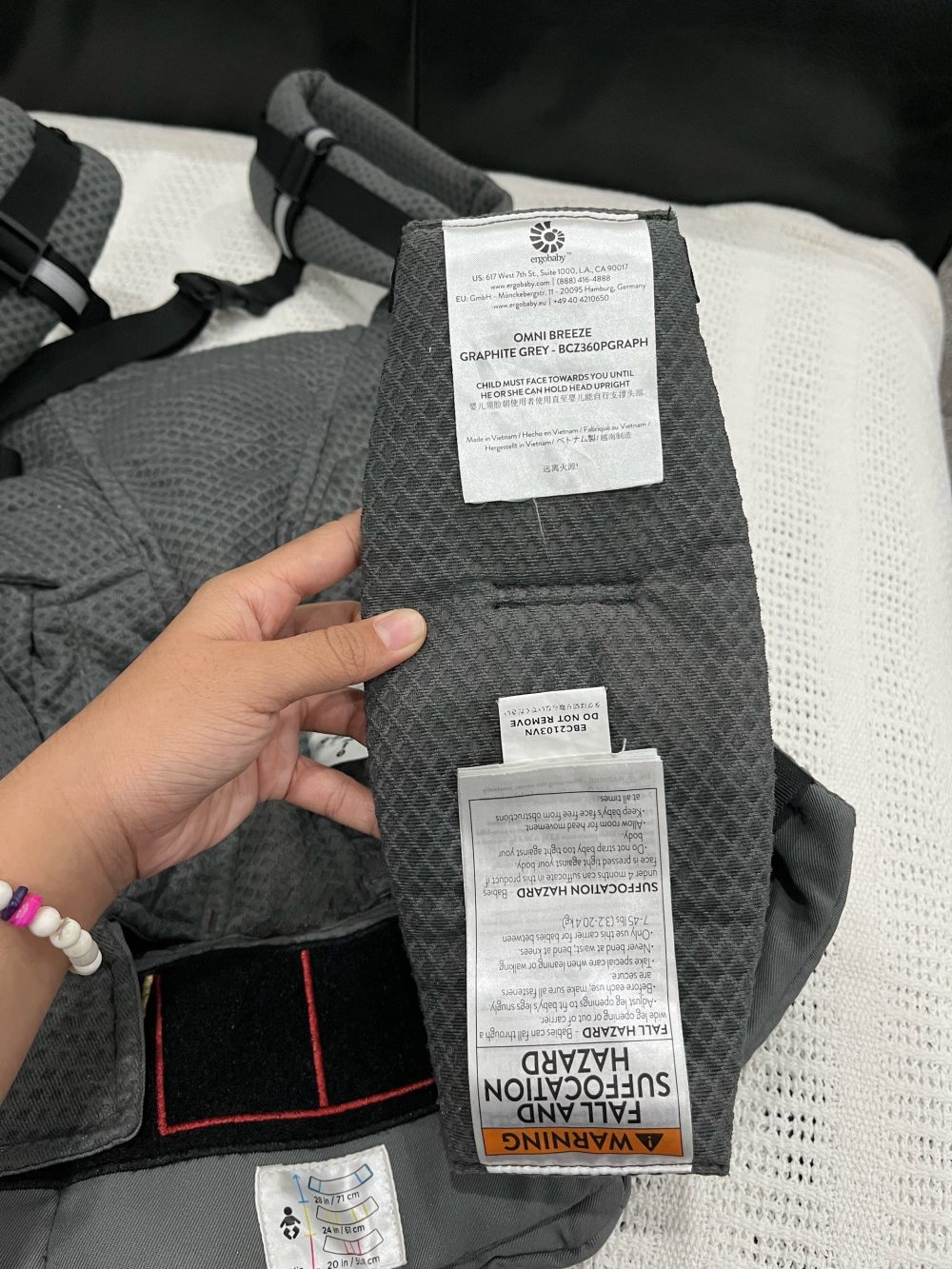 Địu Ergobaby Omni Breeze màu Graphite grey (size: 0->48m, tối đa 20kg) - Ảnh 13