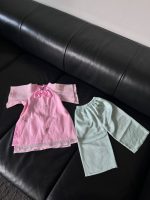 Set áo dài hồng phối quần lụa xanh tặng kèm bodysuit Obaibi màu xanh (size: 9→12m) - Ảnh 10