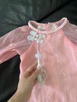 Áo dài cách tân thêu hoa màu hồng Tutupetti kèm quần no brand (13→15kg) - Ảnh 14