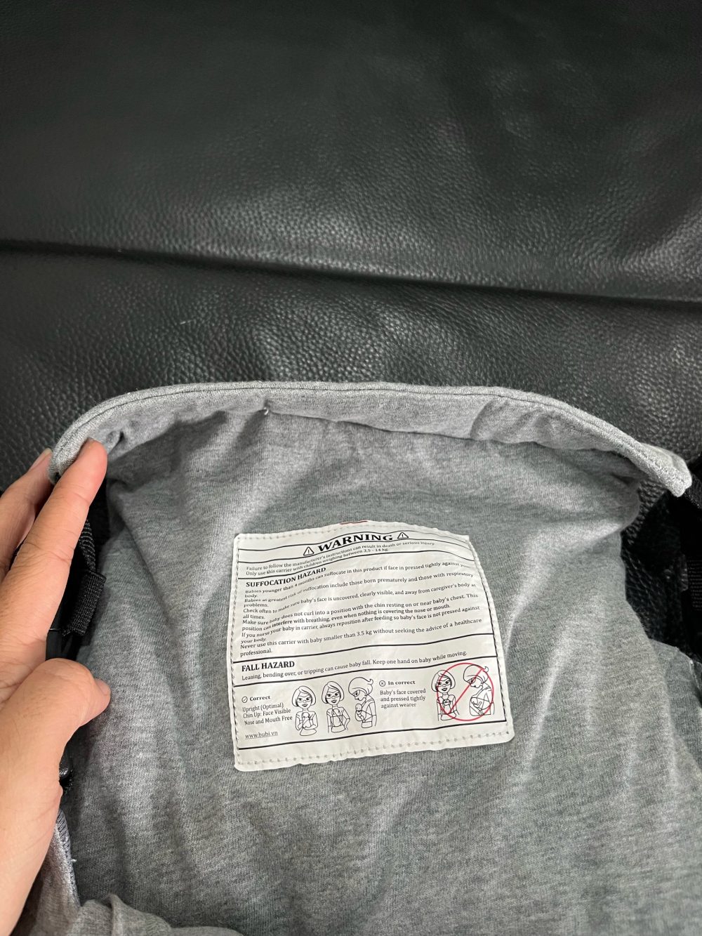 Địu vải BUBI Gen3 trợ lực vải cotton màu xám ( size: ) cho bé 0->2y~ 3kg5->14kg - Ảnh 12