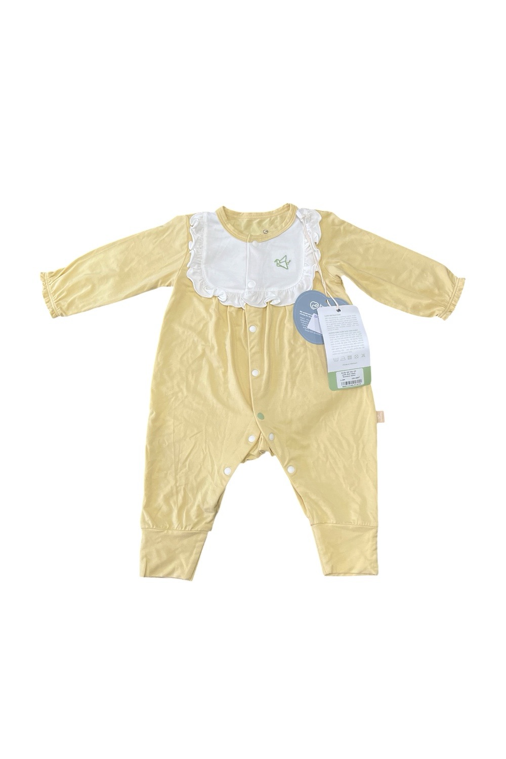 89525ead248c4af09bedb0aec5c81433 Bodysuit dài tay cài giữa bèo ngực màu vàng Bambus Gami ( size: 1->3m) - Ảnh 1