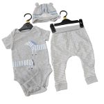 Set bodysuit, quần dài và mũ Mothercare màu xám (9→12m)