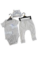 Set bodysuit, quần dài và mũ Mothercare màu xám (9→12m)