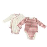 Set 2 bodysuit Nous hoạ tiết caro đỏ ( size: 6->9m)