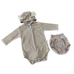 Set bodysuit tai thỏ màu nâu và quần bí cotton Peekaboo (size: 12m)