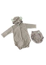 Set bodysuit tai thỏ màu nâu và quần bí cotton Peekaboo (size: 12m)