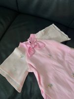 Set áo dài hồng phối quần lụa xanh tặng kèm bodysuit Obaibi màu xanh (size: 9→12m) - Ảnh 14
