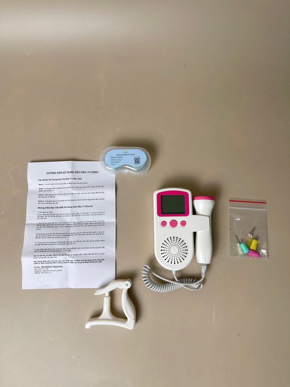 Set 3 món dụng cụ dập núm ti bình sữa, máy đo tim thai Fetal Doppler, dụng cụ kéo hút đầu ti - Ảnh 14