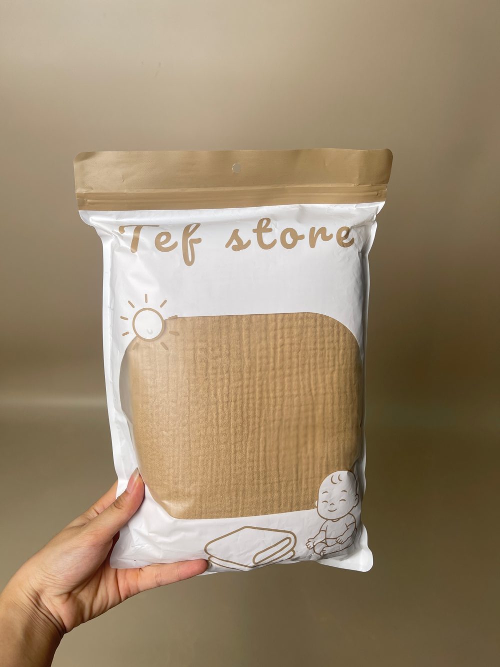 Khăn tắm Tef màu nâu (size: 100x100cm) - Ảnh 2