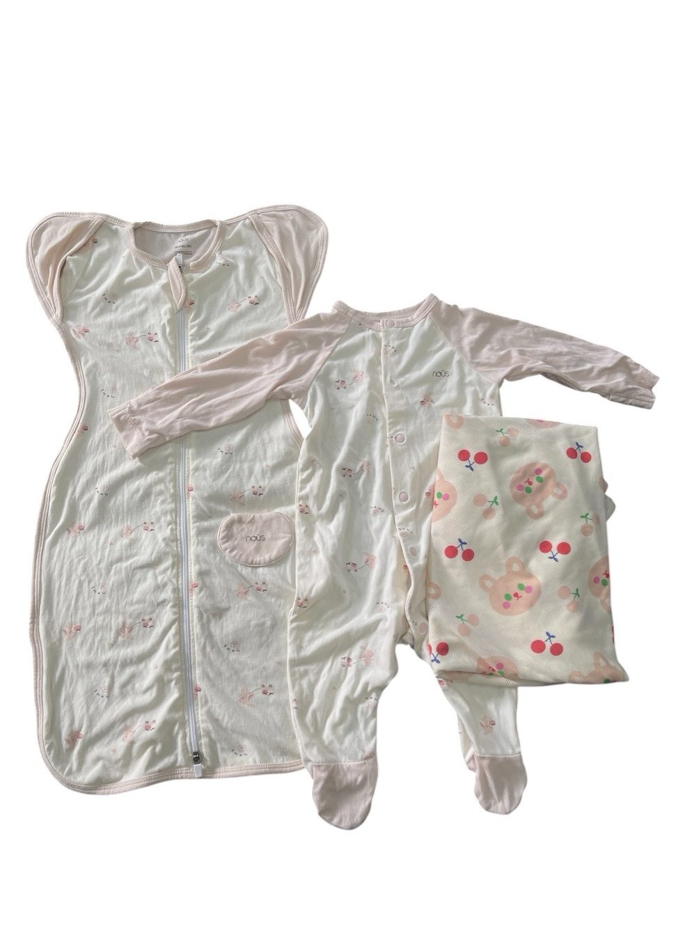 Set bộ bodysuit và nhộng chũn màu hồng Nous, tặng kèm chũn quấn sơ sinh (size 0->3m)