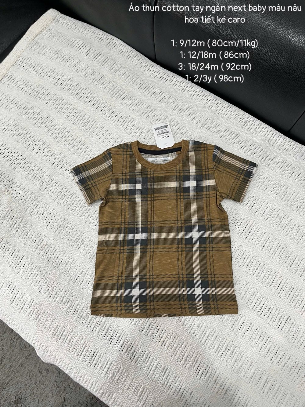 Áo thun cotton kẻ caro đen Next baby màu nâu (size:9/12m,12/18m,18/24m,2/3y) - Ảnh 5