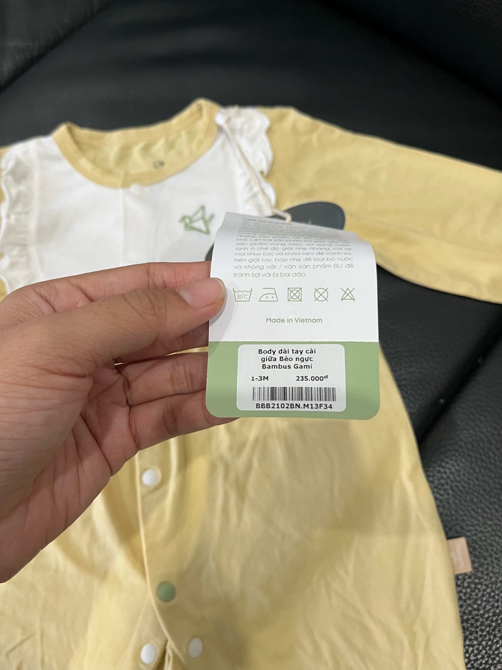 Bodysuit dài tay cài giữa bèo ngực màu vàng Bambus Gami ( size: 1->3m) - Ảnh 6