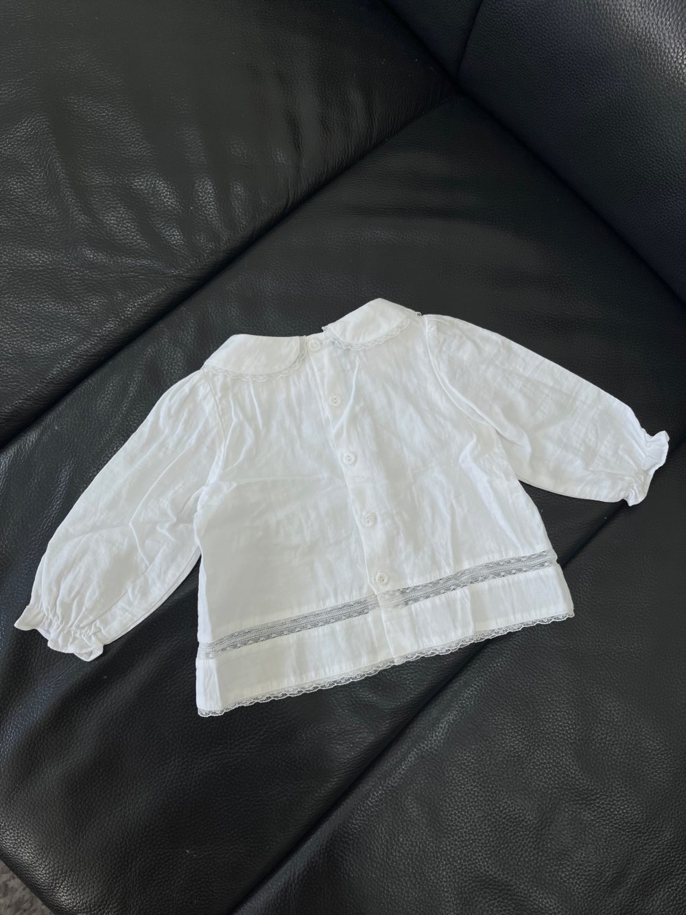 Set áo phối ren trắng, quần bí màu xám Nous Petit à petit (size 6m) - Ảnh 11