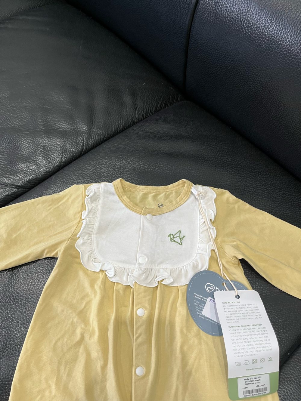 Bodysuit dài tay cài giữa bèo ngực màu vàng Bambus Gami ( size: 1->3m) - Ảnh 8