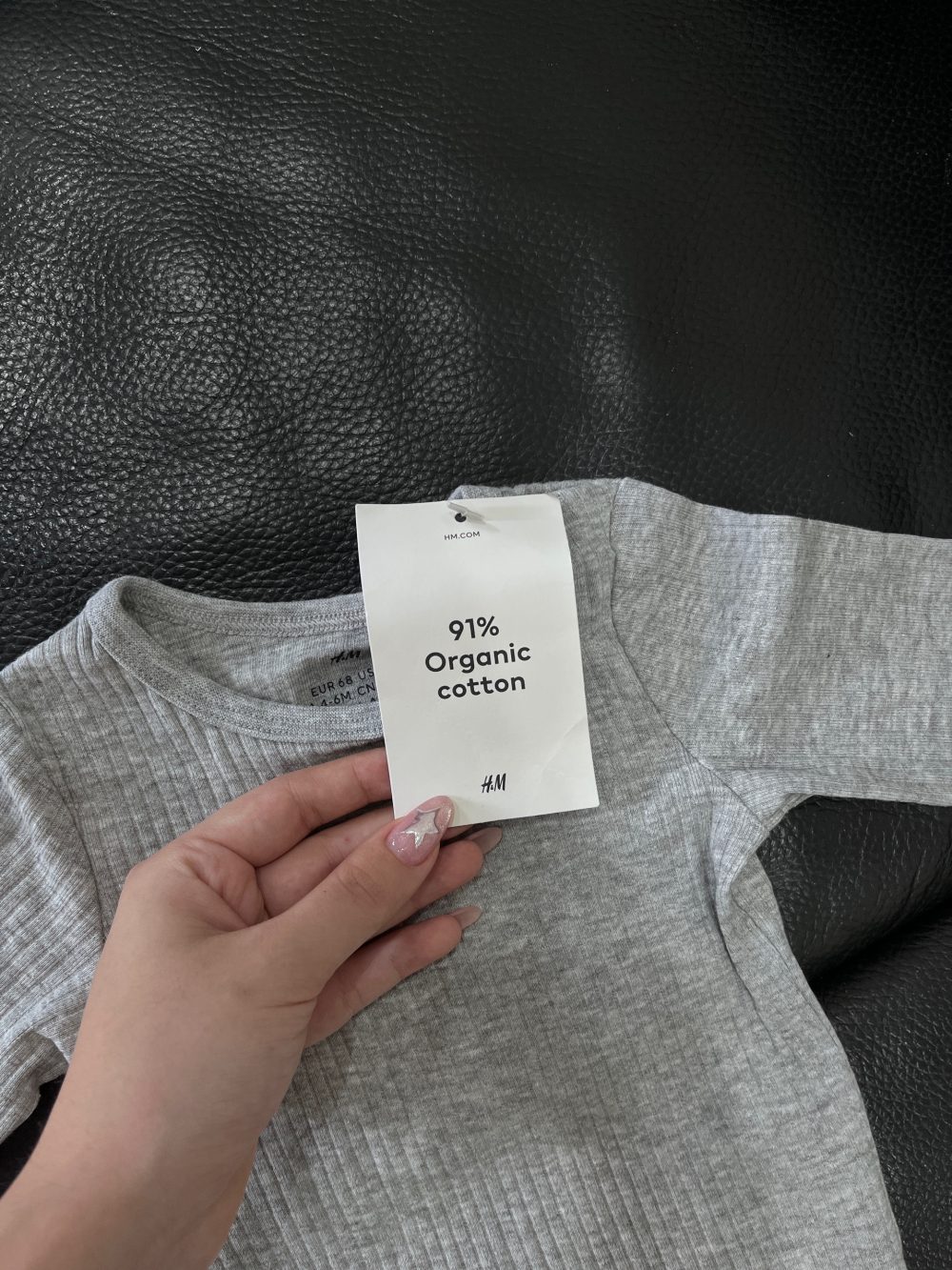 Set 2 bodysuit dài tay H&M màu trắng/xám (size 4→6m) - Ảnh 7