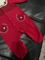 Bộ liền thân dài Nous màu đỏ phối kẻ ca rô kèm mũ và lá cổ trắng (size 6→9m) - Ảnh 5