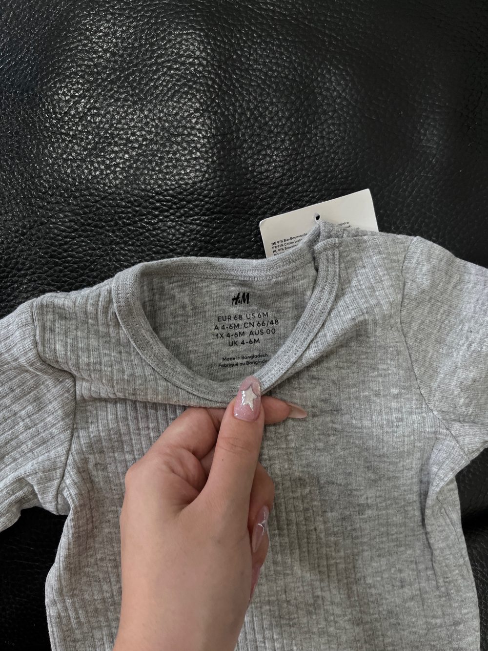 Set 2 bodysuit dài tay H&M màu trắng/xám (size 4→6m) - Ảnh 15